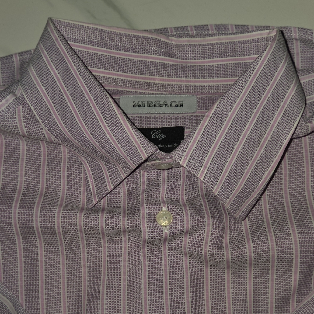 Versace Men's Lavender Striped Dress Shirt